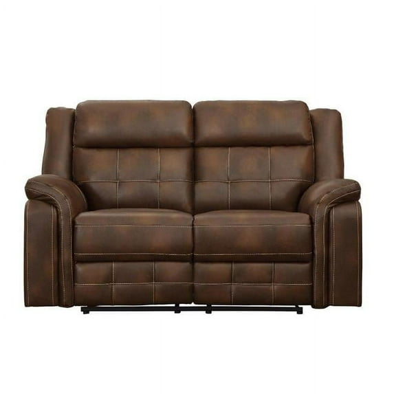 Benzara BM180241 Airehyde Match Double Recliner Loveseat with Plush Armrests, Brown - 41 x 36.5 x 65 in.