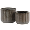 thumbnail image 1 of Benzara Ribbed Patterned Ceramic Pot With  Tapered Bottom, Glossy Gray, Set of 2, 1 of 1