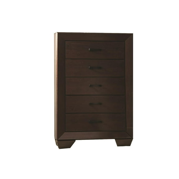 Wooden Transitional Five Drawer Chest in Dark Cocoa Brown