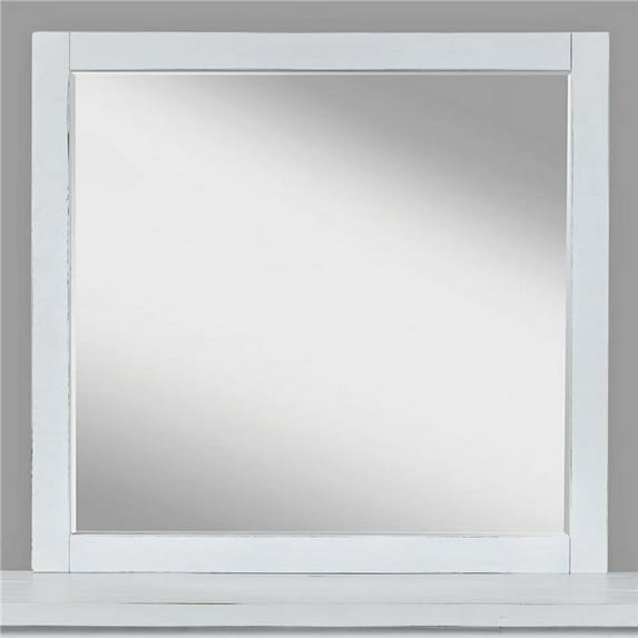 Benzara BM183538 Transitional Style Wooden Framed Mirror, White - 40 x 42.5 x 1.5 in.