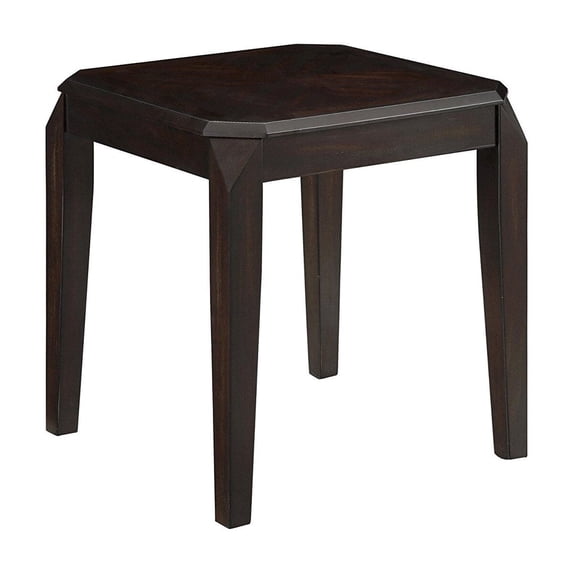 Solid Wooden End Table With Beveled Corners, Walnut Brown