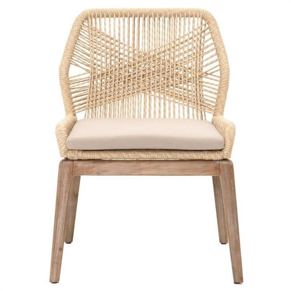 Benzara Rope Weave Design Dining Chair With One Loose Cushion, Multi, Set Of Two