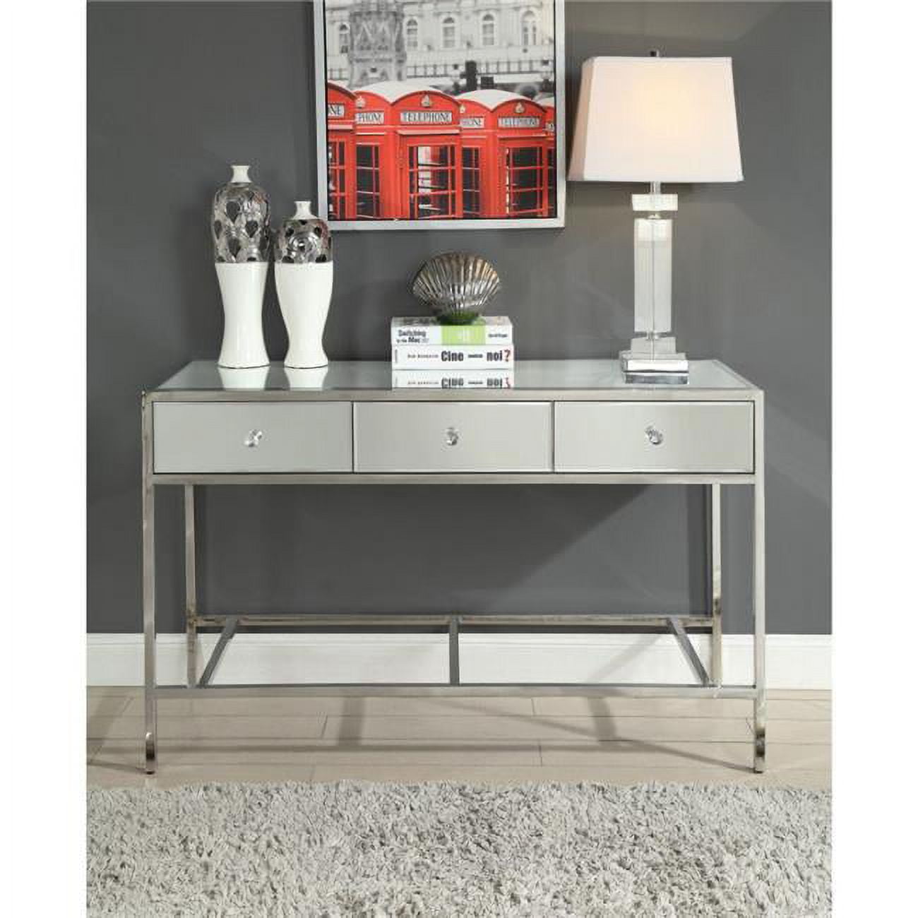 Benzara BM186949 Rectangular Wood & Mirror Finish Sofa Table with