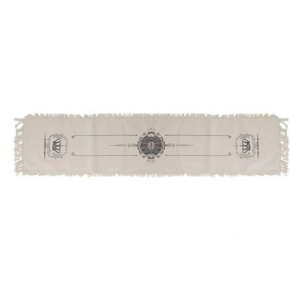 Benzara BM187951 Rectangular Shaped Cotton Table Runner with Paris Influenced Designs, Gray & White - 0.1 x 16 x 74 in.