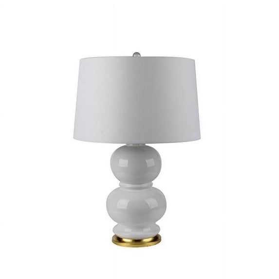 Benzara BM188201 Contemporary Style Ceramic Table Lamp with Double Gourd Base - White - 18 x 18 x 28 in.
