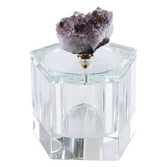 Benzara BM190400 Geode Crystal Storage Box with Aesthetic Agate Top - Clear & Purple