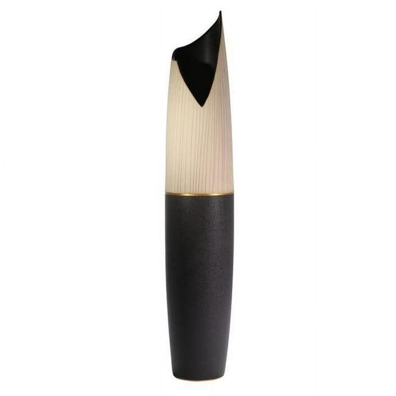 Benzara BM190535 Contemporary Style Dual Tone Ceramic Floor Vase with Pointed Round Opening, Beige & Black - Small
