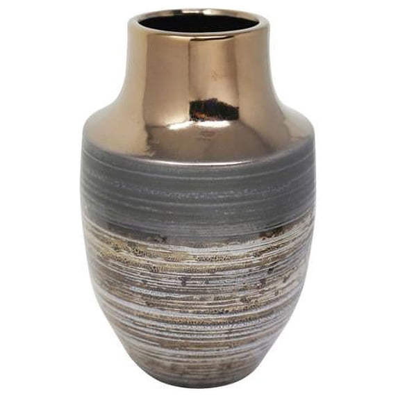Benzara BM190615 Decorative Ceramic Vase with Ribbed Texture - Bronze & Black