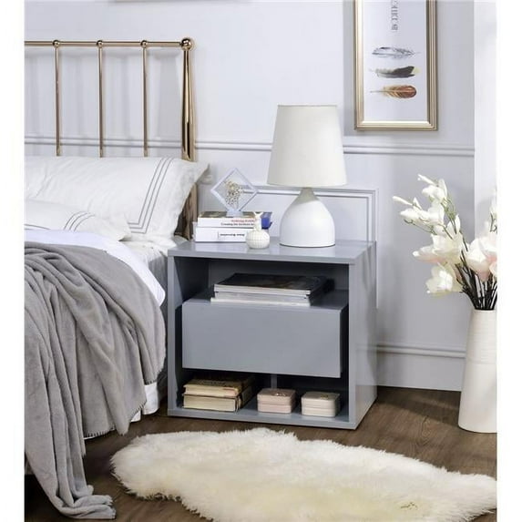 Benzara BM191244 Contemporary Style Wooden Nightstand with Spacious Storage Space - Gray - 48 x 24 x 18 in.