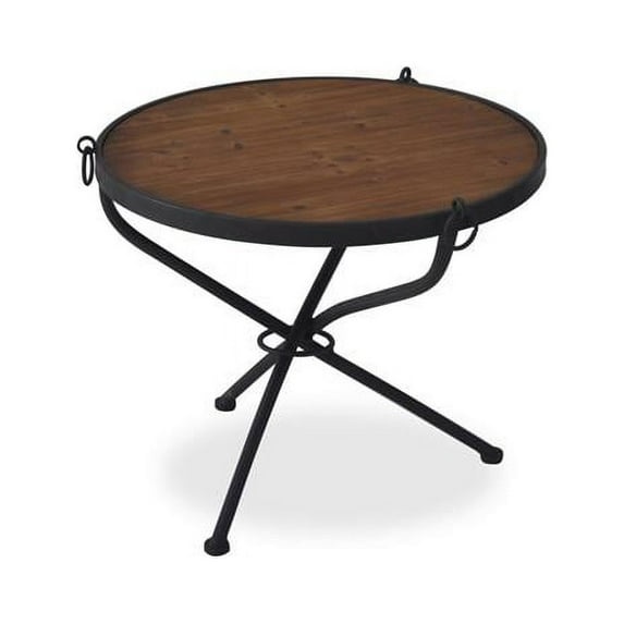 Benzara BM191508 Wooden Round Table with Crossed Legs & Round Wheel Detailing - Black - 20 x 23 x 23 in.