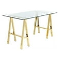 thumbnail image 1 of Benzara BM191635 Glass Writing Desk with Metal Sawhorse Style Legs - Gold & Clear - 30 x 55 x 30 in., 1 of 6