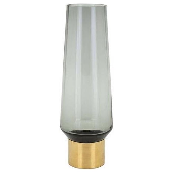 Benzara BM195622 Flared Decorative Glass Vase with Metal Base, Gold & Gray - Small