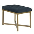 Benjara Metal Framed Bench with Button Tufted Velvet Upholstered Seat, Dark Blue and Gold