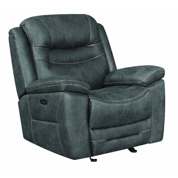 Benzara BM196664 Fabric Upholstered Metal Power Recliner Chair with Cushion Armrest & Adjustable Headrest, Black