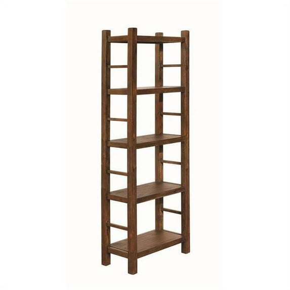 Benzara BM196777 Transitional Style 4 Tier Wooden Book Case with Ladder Style Side Panel, Brown - 70.75 x 24 x 12 in.