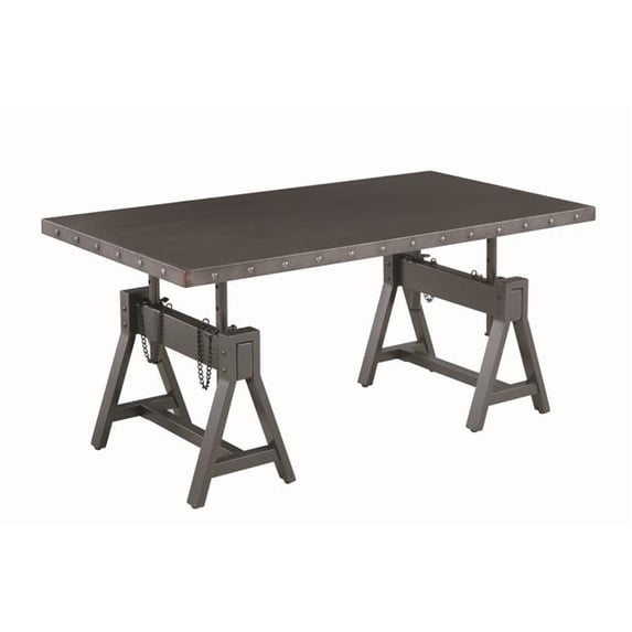 Benzara BM196801 Industrial Metal Coffee Table with Adjustable Height & Nailhead Accents, Black - 18 x 48 x 24 in.