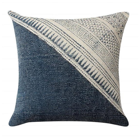 Benzara BM200550 18 x 18 in. Hand Woven Cotton Pillow with Kilim Pattern, White & Blue