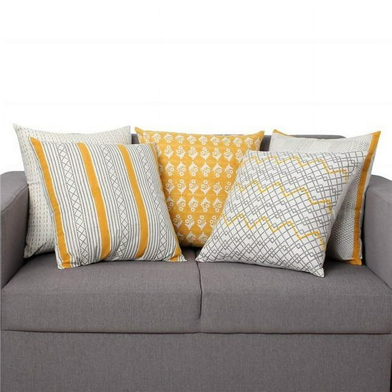 Benzara BM200574 18 x 18 in. Hand Block Printed Cotton Pillow with Geometric Details, Multi Color - Set of 5