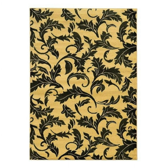 Benzara BM201098 3 x 2 ft. Power Loom Polypropylene Rug with Filigree Detail, Cream & Green