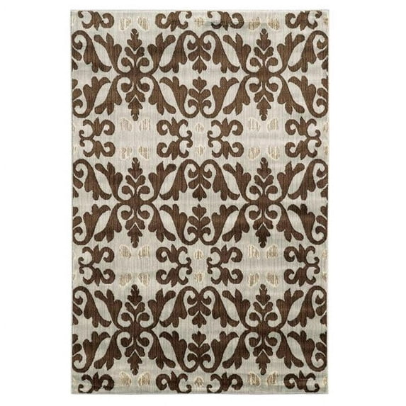 Benzara BM201140 3 x 2 ft. Power Loom Polypropylene Rug with Ornated Pattern, Brown & Cream