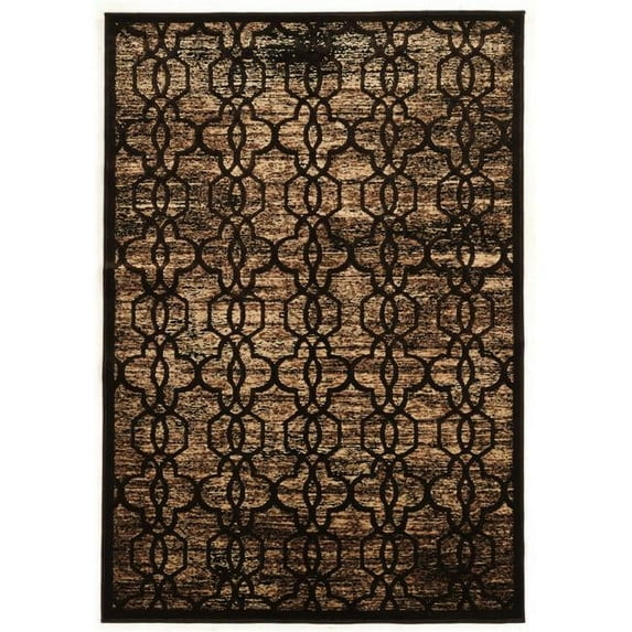 Benzara BM201204 7.5 x 5 ft. Power Loomed Polyester Rug with Lattice Pattern, Brown & Beige