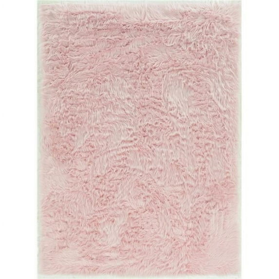 Benzara BM201490 7 x 5 ft. Transitional Faux Fur Rug with Suede Leather Backing, Pink