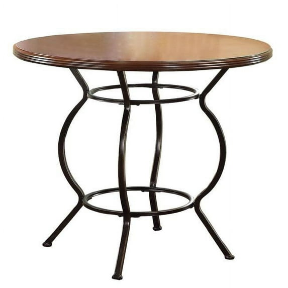 Benzara BM201993 Wooden Bar Table with Uniquely Shaped Metal Legs, Brown & Bronze