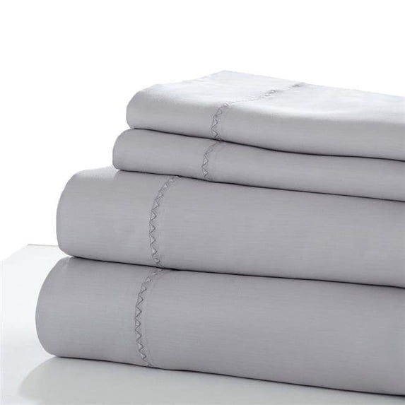 Benzara BM202222 Fano Full Size Sheet Set with Embroidered Hem, Gray - 4 Piece