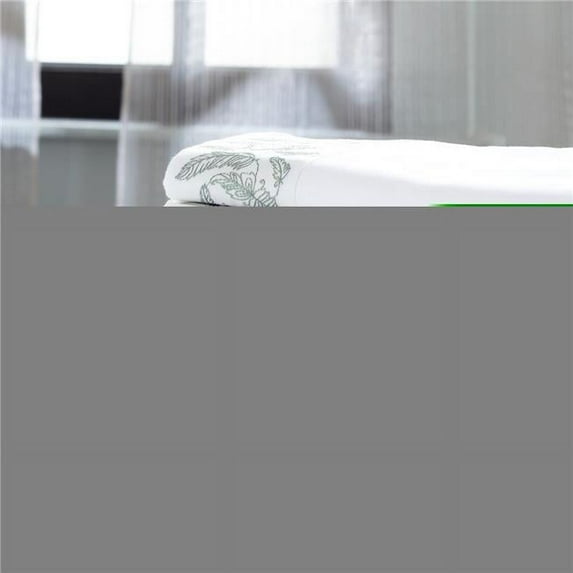 Benzara BM202590 Naples Full Size Feather Hem Cotton Sheet Set, White & Silver - 4 Piece