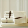 thumbnail image 1 of Benzara BM202815 Milan Queen Size Sheet Set with Double Marrow Hem, Cream & Brown - 6 Piece, 1 of 2