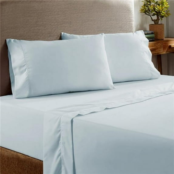 Benzara BM202962 Prato King Size Cotton Sheet Set with 400 Thread Count, Aqua Blue - 4 Piece