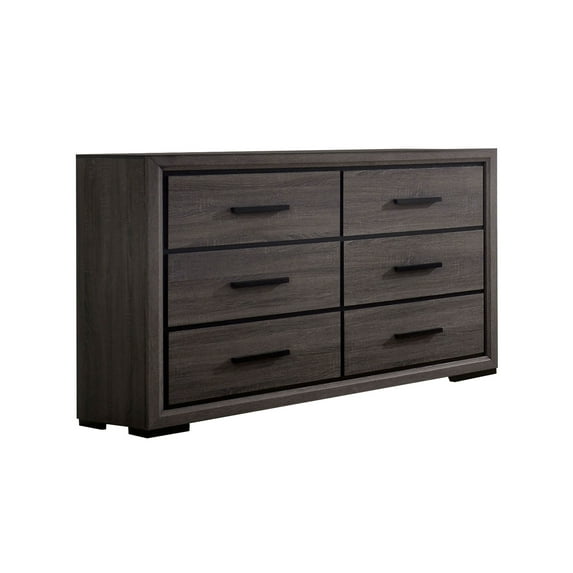 Benzara BM203136 Wooden Dresser with 6 Drawers & Finger Pull Handle, Gray & Black