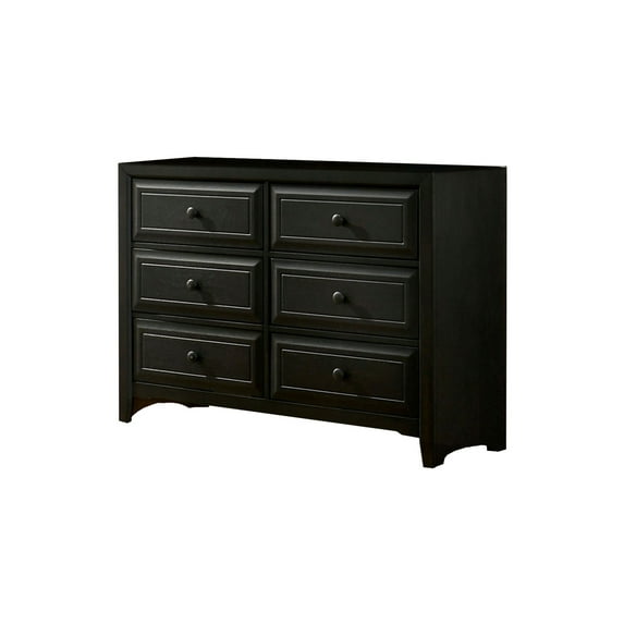 Benzara BM203282 Transitional Wooden Dresser with 6 Drawers & Molding Design, Black