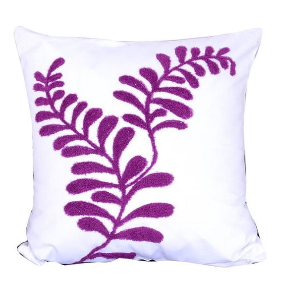 Benzara BM203554 18 x 18 in. Cotton Pillow with Sprig Pattern Embroidery, Purple - Set of 2