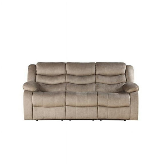 Benzara BM204396 Contemporary Style Fabric Upholstered Wooden Recliner Sofa, Beige