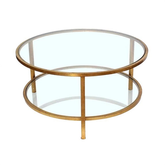 Benzara BM204730 Metal Round Coffee Table with Mirror Accents, Gold & Clear