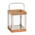 thumbnail image 1 of Benzara BM205197 Wood & Metal Lantern with Glass Panel Inserts, Brown & Clear - Small, 1 of 5
