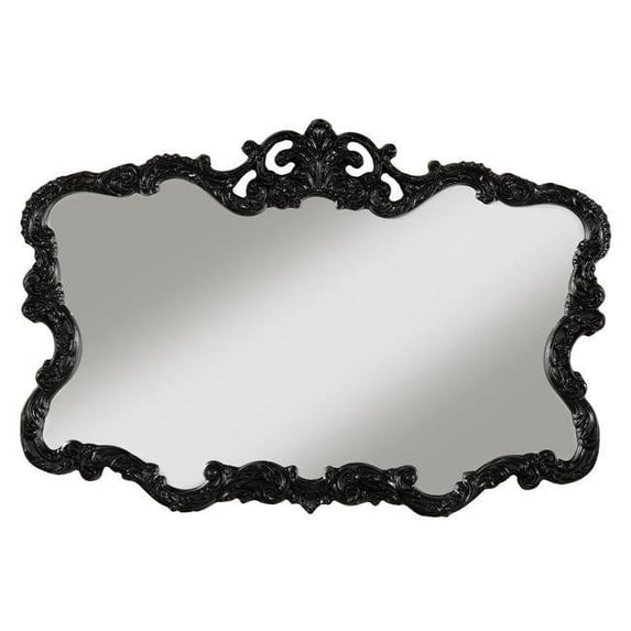 Benzara BM205986 Traditional Ornate Shape Wall Mirror with Crowned Top, Black & Silver
