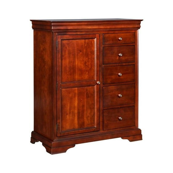 Benzara BM218228 Traditional Style 5 Drawer and 1 Door Chest with Bracket Feet Cherry Brown - 52.6 x 20.98 x 160.6