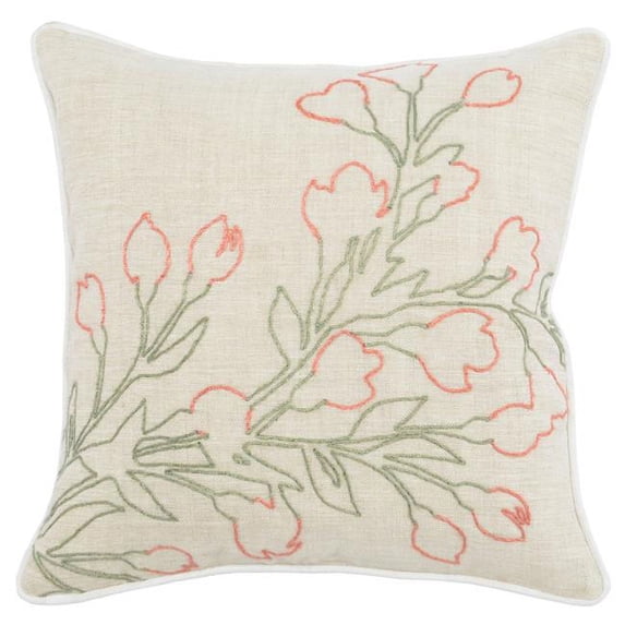 Benzara BM228763 Fabric Wrapped Throw Pillow with Woven Floral Pattern, Cream