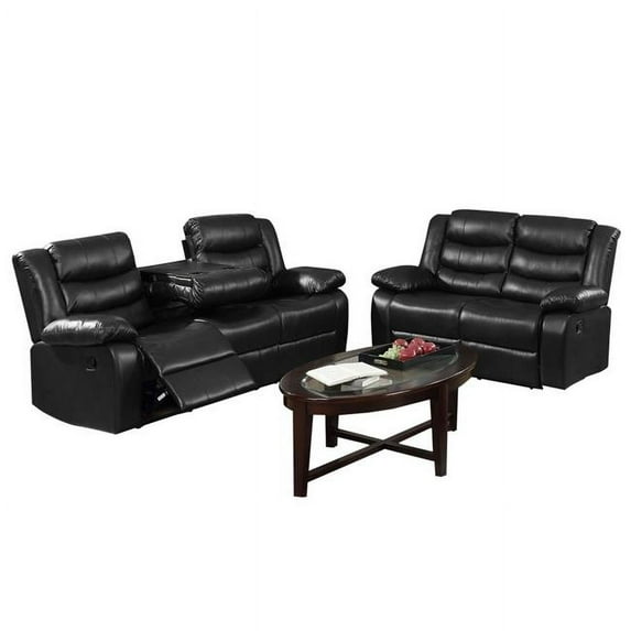 Benzara BM229241 Leatherette Reclining Living Room Set, Black - 2 Piece