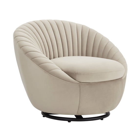 Benzara BM240692 Round Shaped Back Fabric Upholstered Swivel Chair, Beige