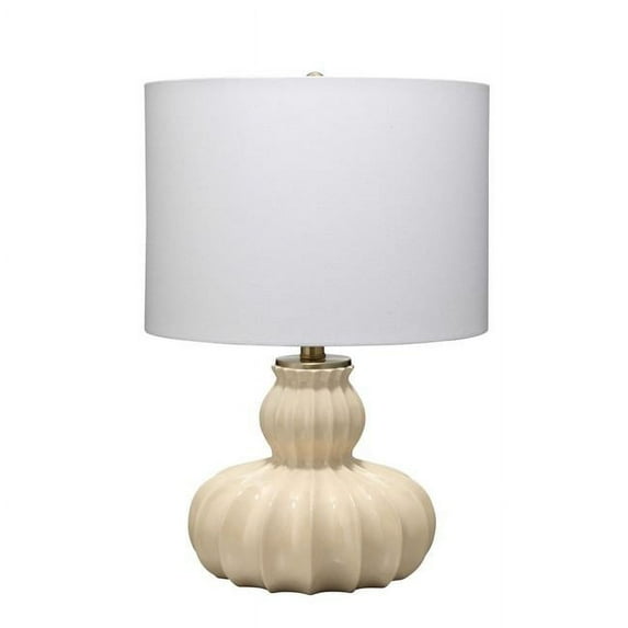 Benzara BM241094 Table Lamp wit Pot Bellied Body & Ribbed Pattern, Cream