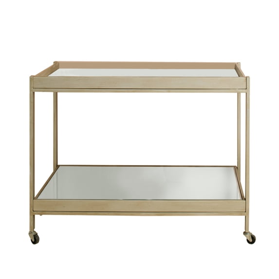 Benzara BM241223 27.75 x 36.25 x 19.75 in. Bar Cart with Beveled Mirror Shelves & Casters, Gray