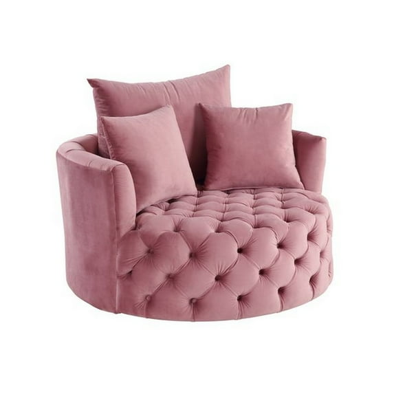 Benzara BM262178 26 x 43 in. Swivel Accent Chair with Curved Design & Button Tufting, Pink