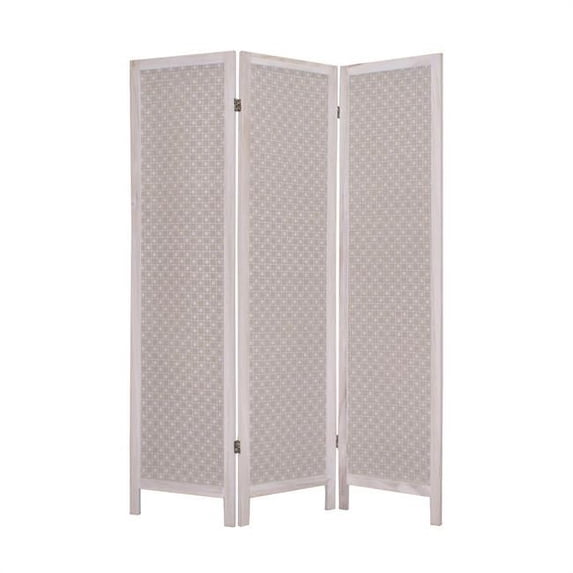 Benzara BM26552 3 Panel Transitional Fabric Screen with Floral Details, Brown
