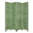 thumbnail image 1 of Wooden 4 Panel Foldable Floor Screen with Textured Panels, Green, 1 of 2