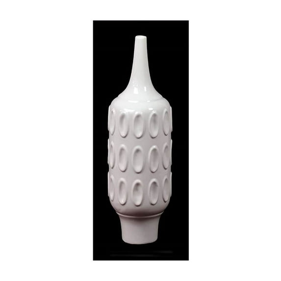 Benzara BRU-798204 Modern and Elegant Ceramic Vase with Narrow Mouth and Base in White - Small