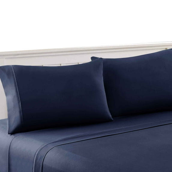 Benzara Bezons 4 Piece Queen Size Microfiber Sheet Set , Nay Blue