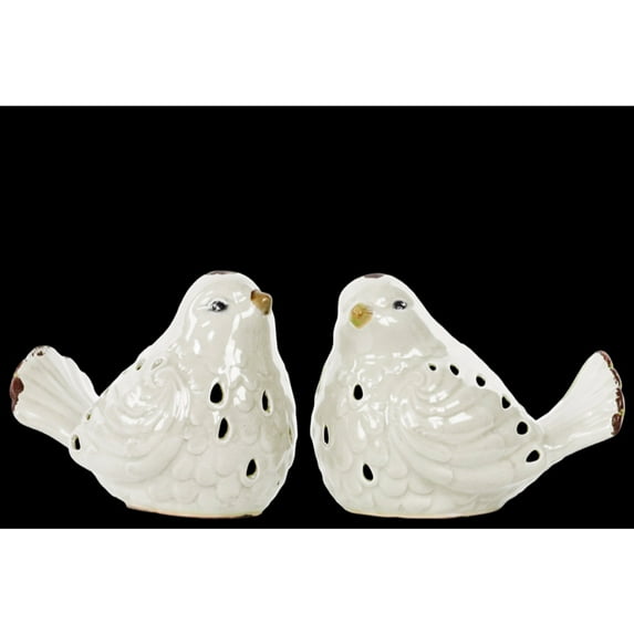 Benzara Bird Figurine with Cutout Design - Assortment of 2-Color:White